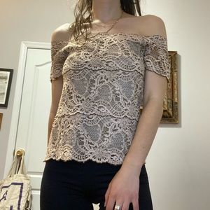 Vintage Boston proper lace top, off the shoulder